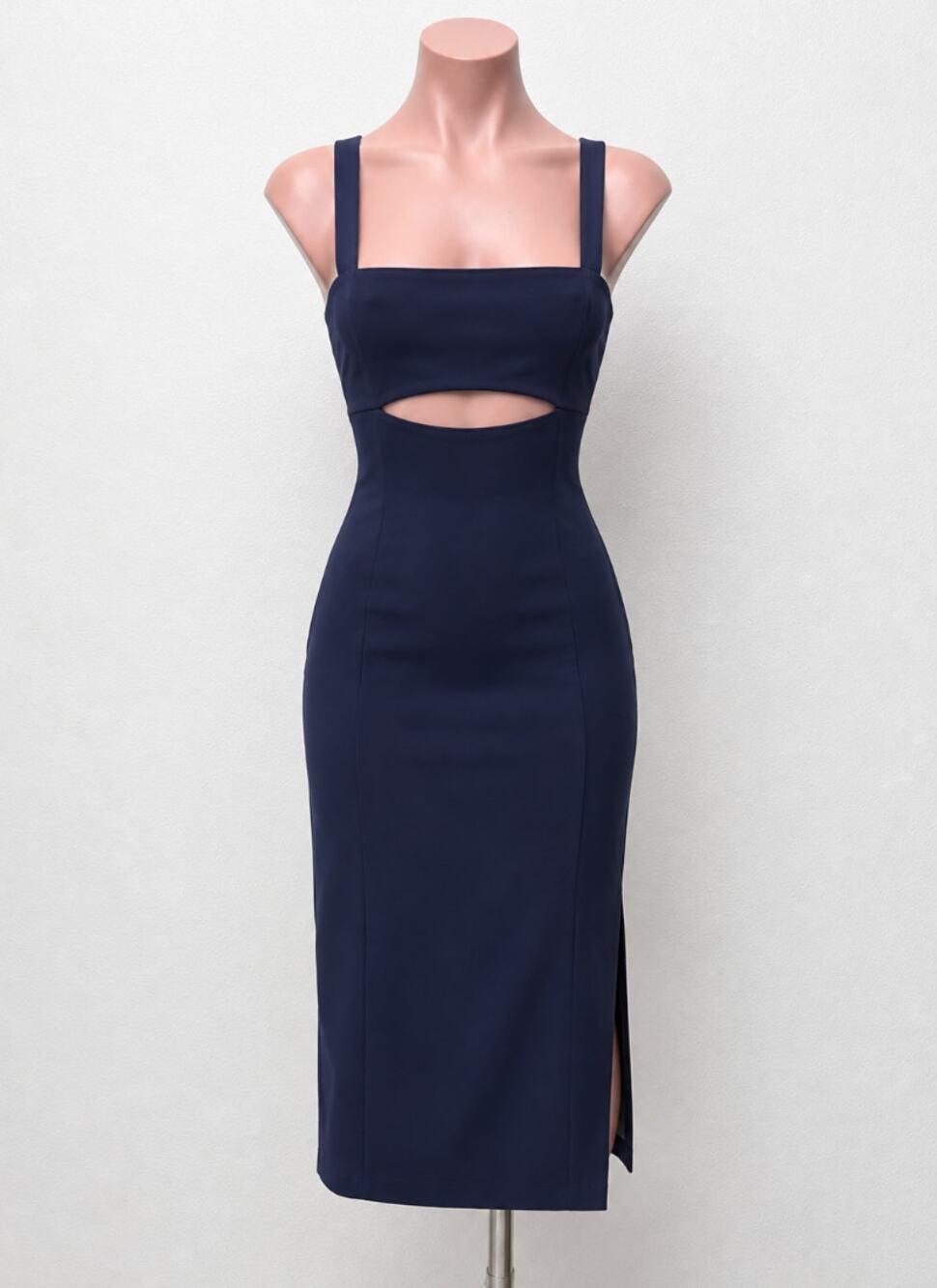 Bec + Bridge Sexy Navy Thin Strap Peek-A-Boo Midriff Cutout Zip Midi Dress 4